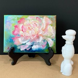 Original Peonies Painting Small Abstract Oil Art